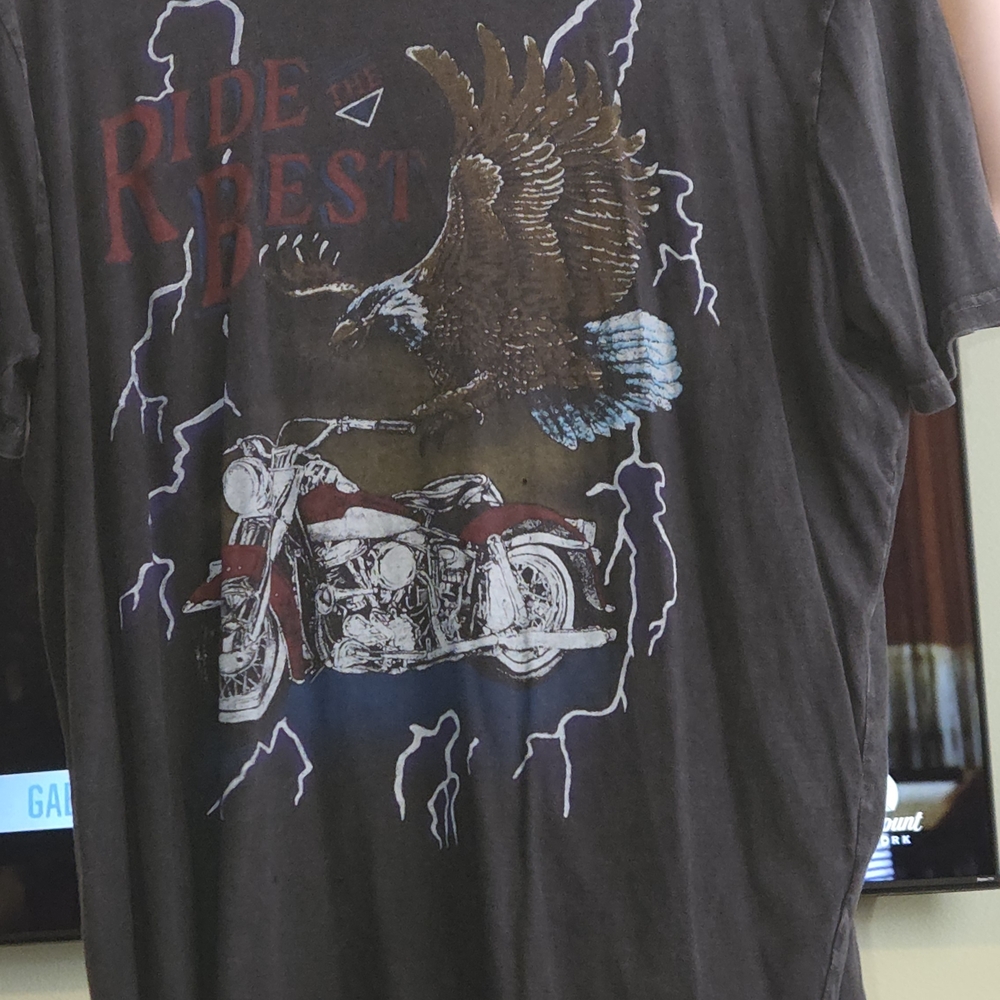 Lucky Brand Black Graphic Tee with Eagle and Motorcycle